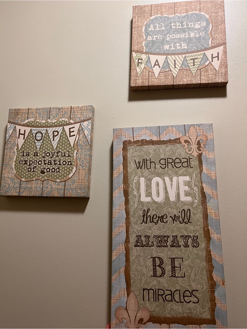 Faith, Love, Hope Canvas 3 Piece Set